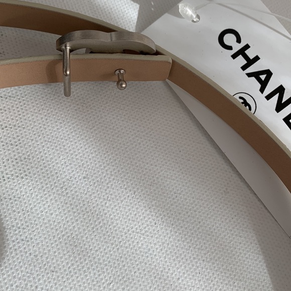 CHANEL Python Cream Brown Snake & Leather Skinny Belt CC Logo w/ Matte Silver HW - Picture 4 of 16